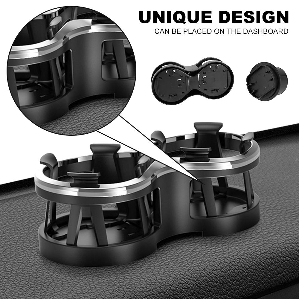 Car Cup Holder 2 in 1 Double Hole Water Bottle Car Cup Holder Universal Cup Holder with Adjustable Base Plastic Fits Most Soda