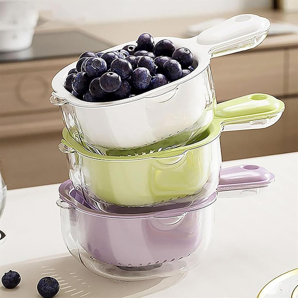 Kitchen Double-layer Basket, Fruit And Vegetable Bowl, Double-layer Design, Lock Design, Portable Storage Fruit Washing Multi-purpose Kitchen Cleaning