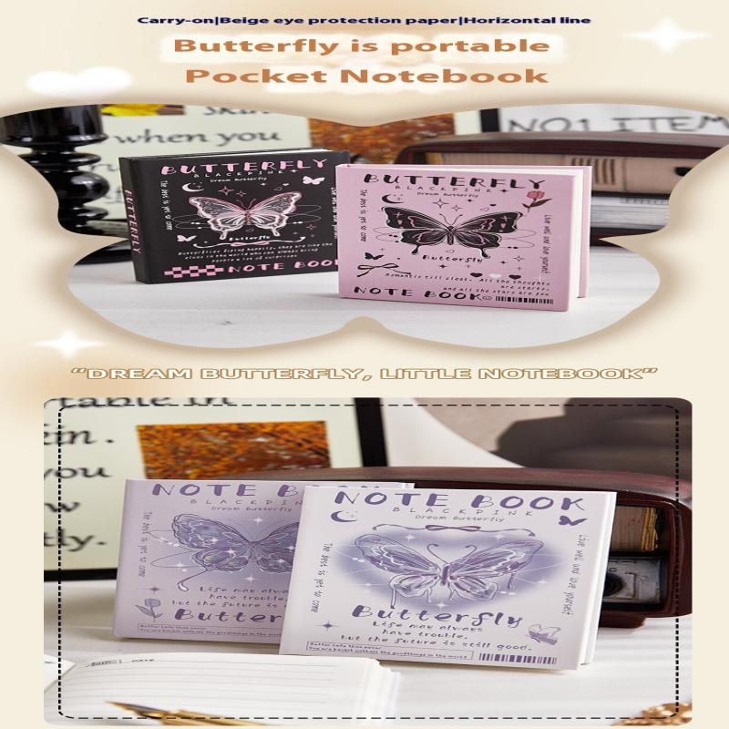 1 Stück Süßes Cooles Notizbuch für Studentin Retro Amerikanischer Stil Schmetterling Welpe Sammelalbum Horizontales Innenblatt Journal Notizblock