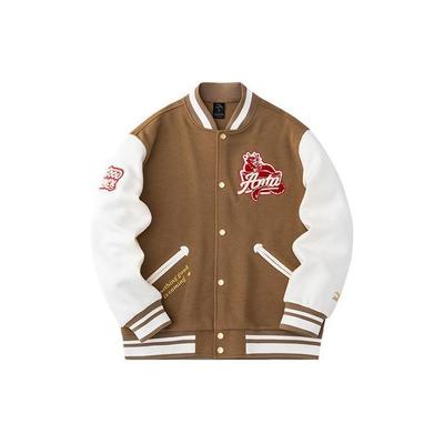 Anta Serie Vita Cose Belle Accadono Stampa Lettera Giacca da Baseball Manica Lunga Monopetto Giubbotti Unisex Marrone Nocciola 152418745S-2