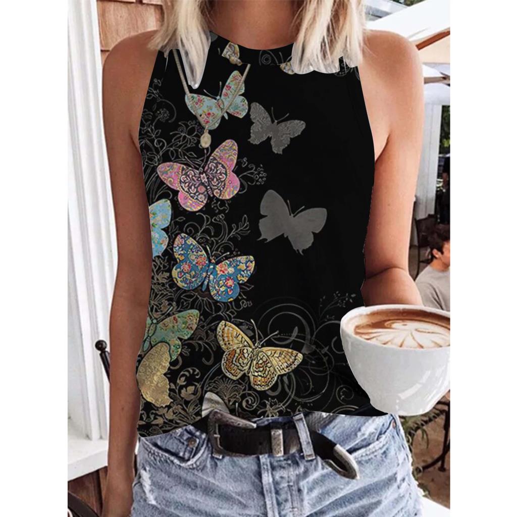 Summer Butterfly 3D Print Tank Tops Women Fashion New Streetwear Oversized O-Neck Vest Off Shoulder Sleeveless Woman Camisole
