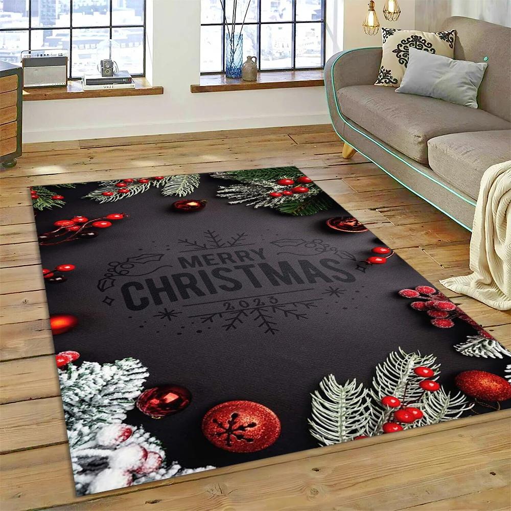 3D Merry Christmas Tree Santa Claus Cartoon Area Rug Large,Carpet for Home Living Room Sofa Doormat Decor,kid Non-slip Floor Mat