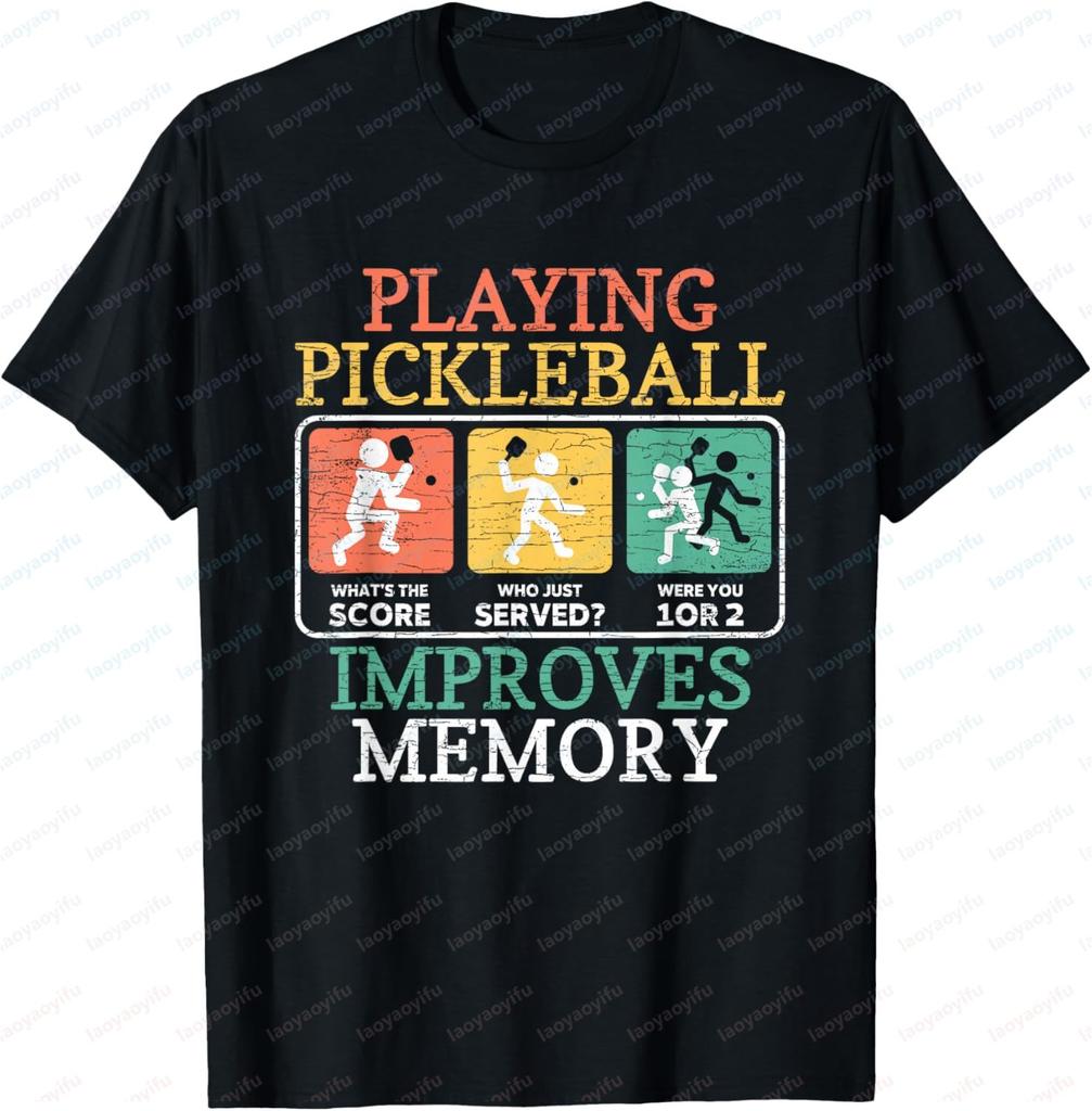 Playing Pickleball Improves Memory Pickleball TShirt Cotton Mens Tshirts Vintage Short Sleeve Graphic Camisas Streetwear