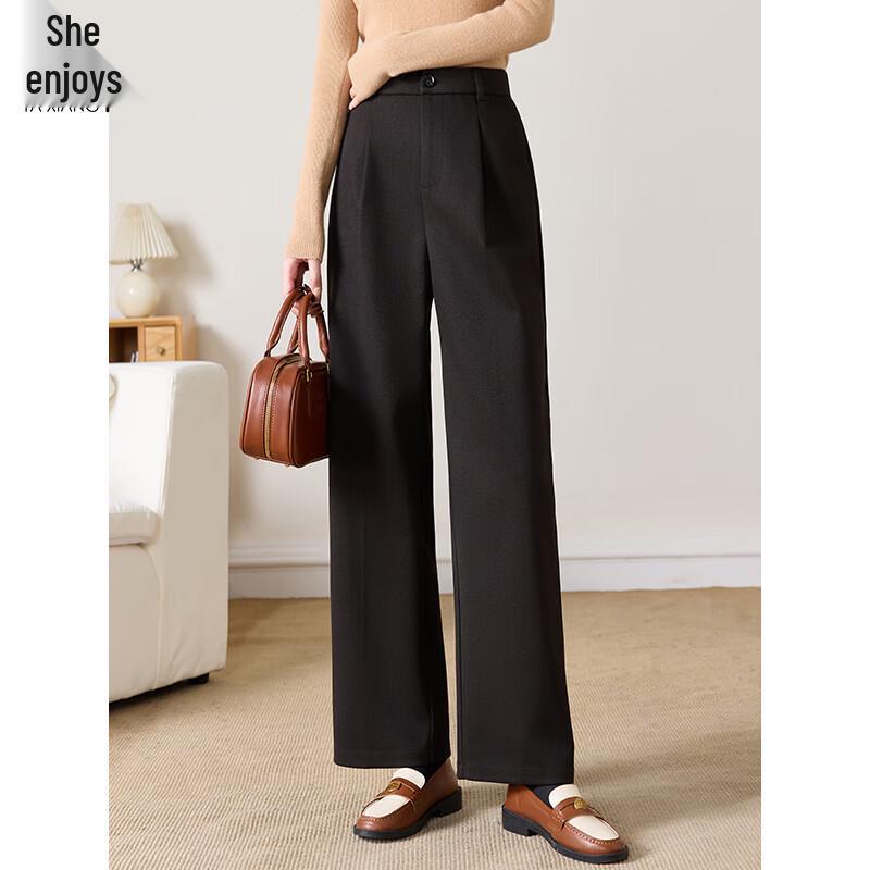 Women's High-Waist Wool Blend Straight Leg Pants