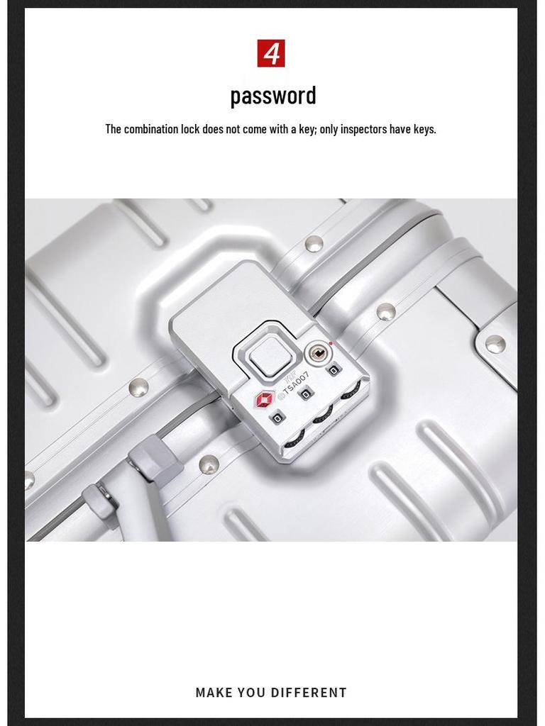 Aluminum-Magnesium Alloy Suitcase with Universal Wheels, 20/24/28-inch