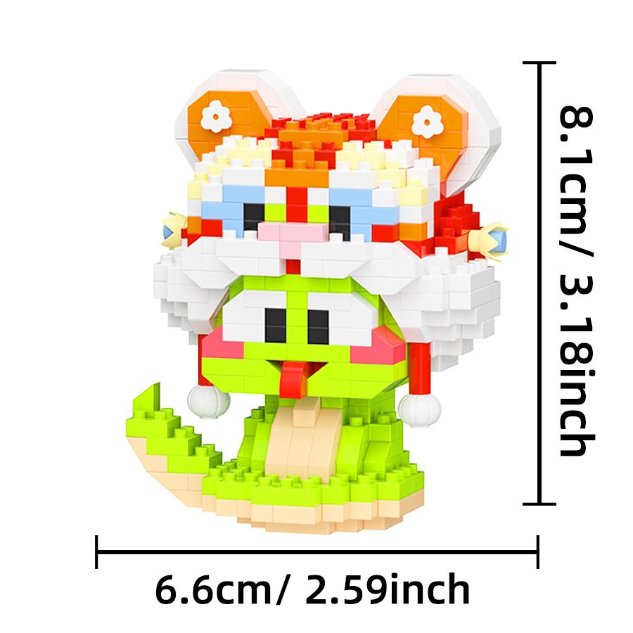 Children's Creative Assembly Building Blocks Toy Gift God of Wealth, Zodiac, Snake Desktop Ornament, Birthday Party Small Gi