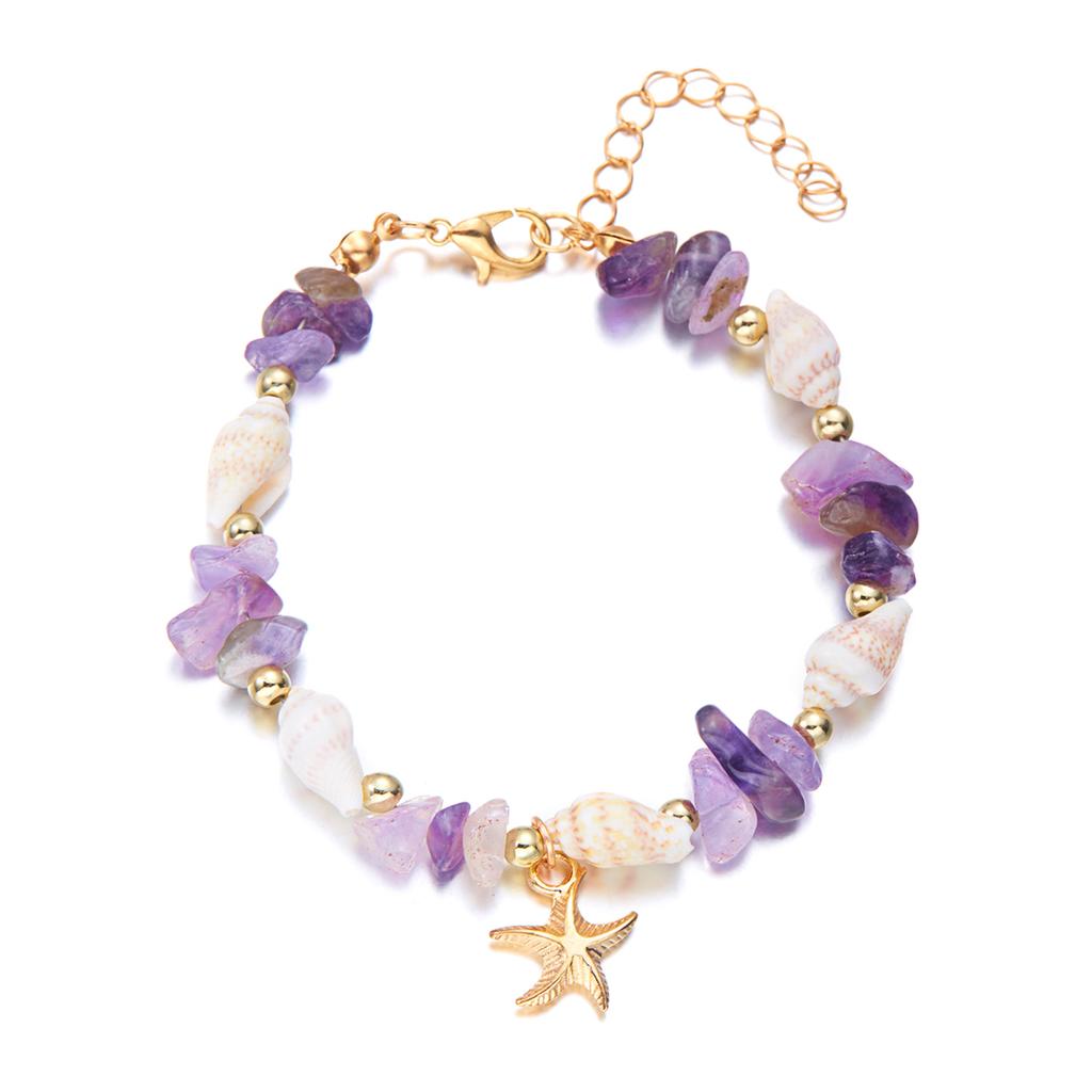 Bohemian Starfish Pendant Bracelet for Women Handmade Crushed Stone Beaded Bracelet Summer Beach Jewelry Travel Accessory Gift