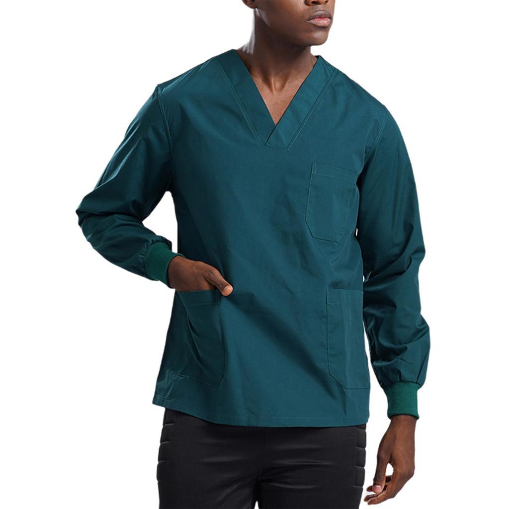 Top da lavoro multi-tasche a maniche lunghe da uomo per settore sanitario, uniforme medica, abbigliamento da lavoro