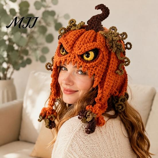 Stress Relief Craft Activity Halloween Animal Hood Crochet Kit, Skull Spider Bat Hat DIY Set for Adults Spooky Pumpkin Earflap Kit Teens,
