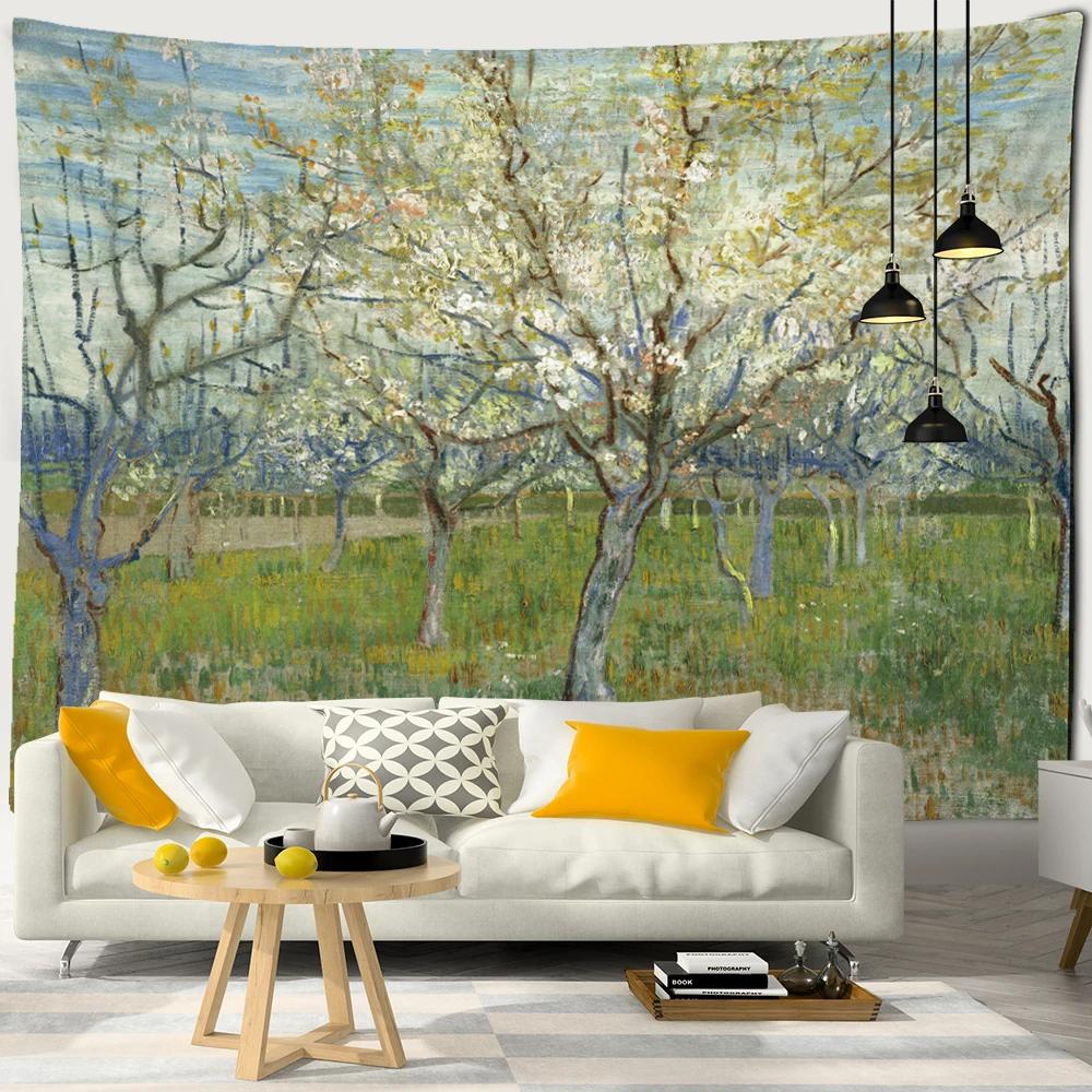 Fruit Tree Orchard Oil Painting Tapestry Wall Hanging Van Gogh Art Painting Bohemian Aesthetic Room Decor