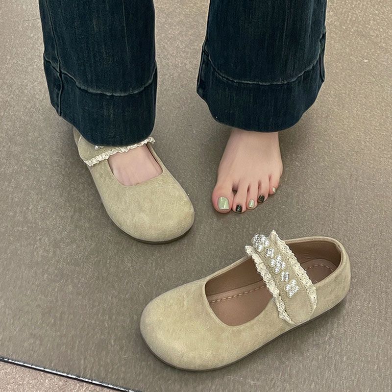 

Мода Y2k Оригинальная 2025 Милая Жемчужная Женская Обувь на Распродаже Весна Осень Дизайнерская Новинка Круглый Носок Застежка-липучка Обувь для Женщин 40