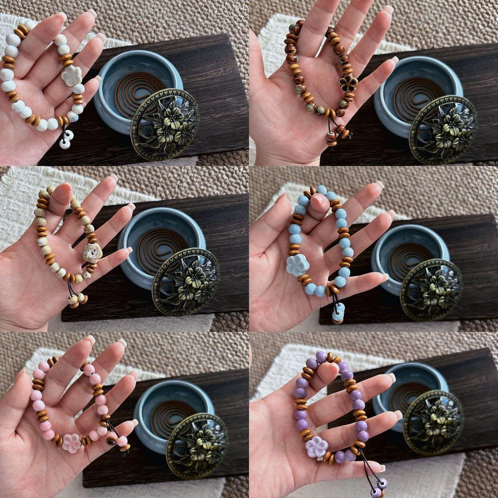 Retro Forest Style Ceramic & Wooden Bead Bracelet - New Chinese Zen Versatile Jewelry