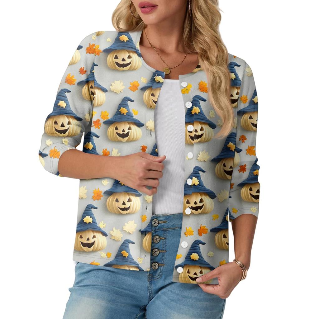 Women's Fashionable, Casual, Comfortable Halloween Print Cardigan Jacket