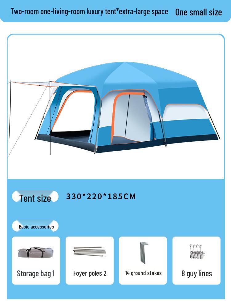 Large Double-Layer Stormproof Tent for 5-12 People - Two Rooms, Living Area, Foldable, Portable Outdoor Camping Equipment.