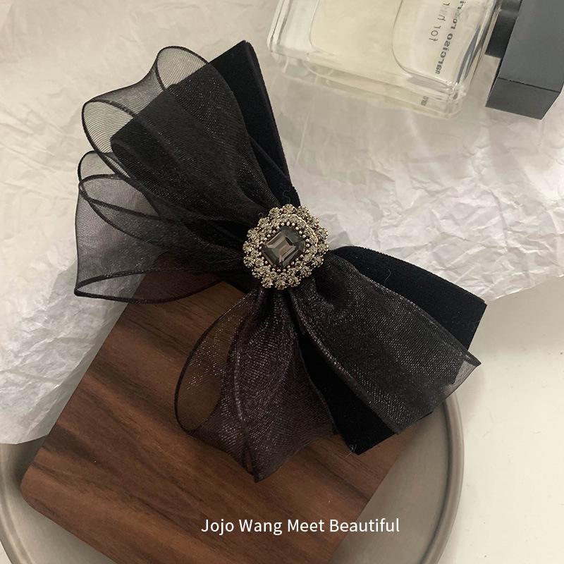 

Элегантная черная заколка-бант из органзы - Французско-корейский стиль Black Spring Clip