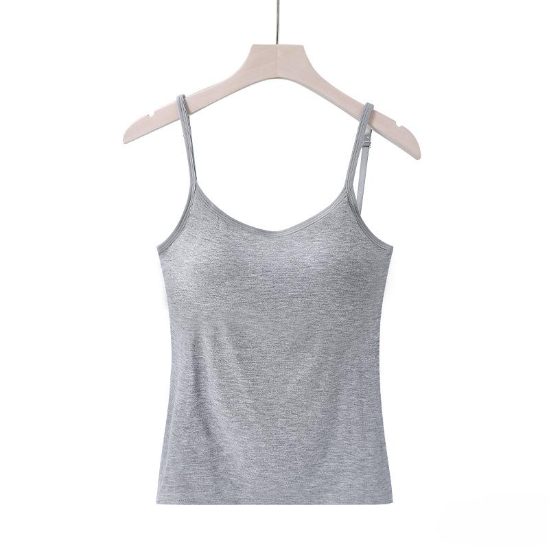 Summer Sleeveless Padded Shirt Strap Basic Tank Top Women Camisoles Tops with Built In Bra
