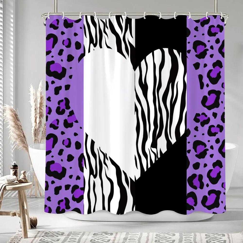 Personalised Striped Geometric Shower Curtain Girl Leopard Art Creative Polyester Fabric Bath Curtains Bathroom Decor With Hooks