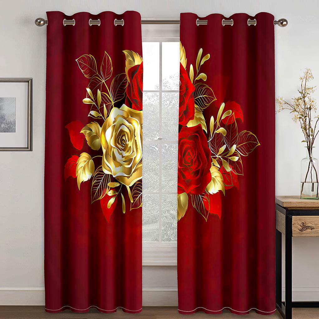 

Роскошные романтические красные розы цветы девушка дешевые шторы на окна шторы для детей спальня гостиная кухня дверь домашний декор 2 шт W50 X H130(CM)X2&Grommet Top