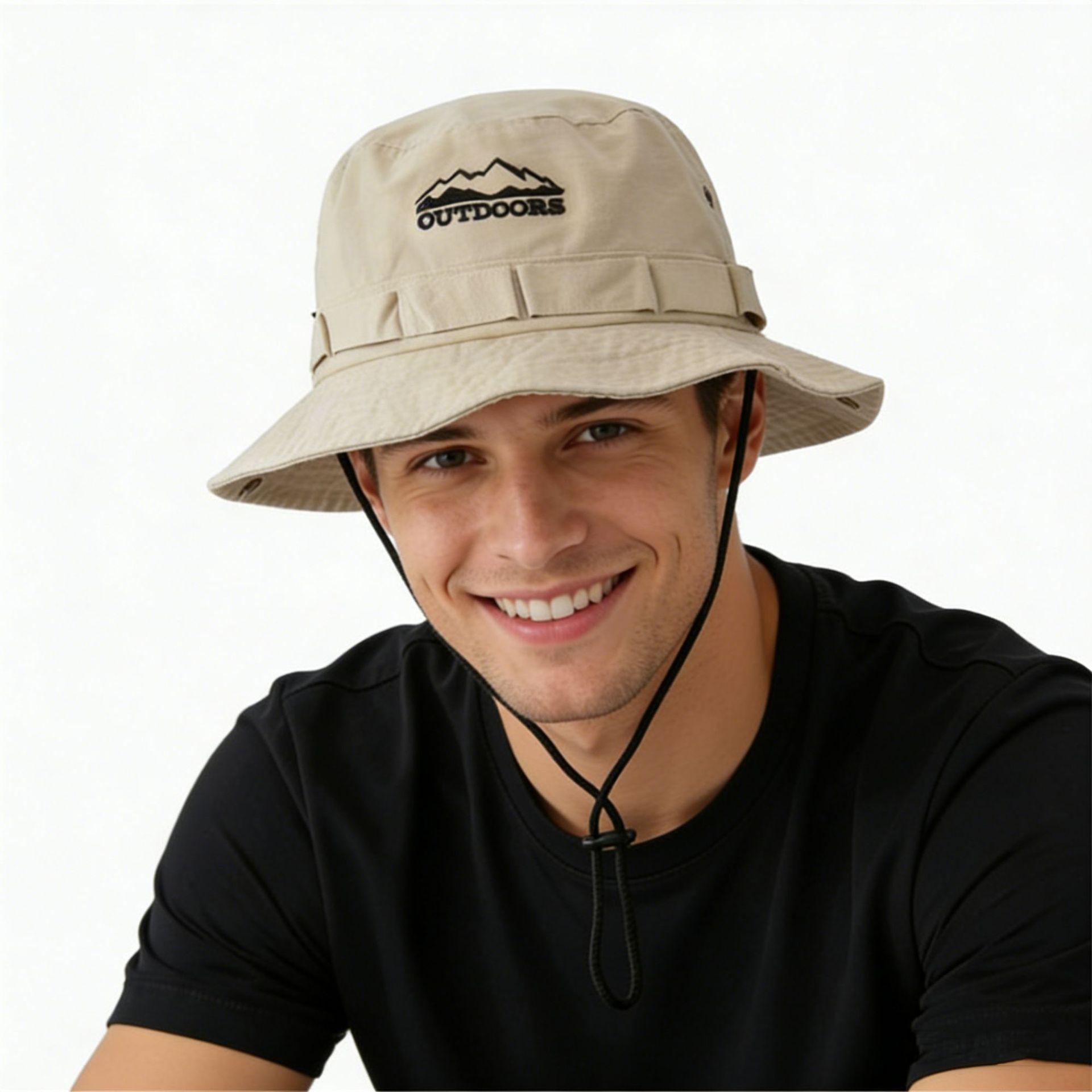 Zealous Sole Men's Black Summer Bucket Hat Outdoor Uv Protection Wide Brim Panama Safari Hunting Hiking Hat Mesh Fisherman Hat Beach Sunscreen Cap 56-58Cm