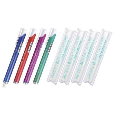 XENO Retractable Click Knock 4 Erasers and 8 Refills (Assorted Colors Bundle) Retractable Click Eraser
