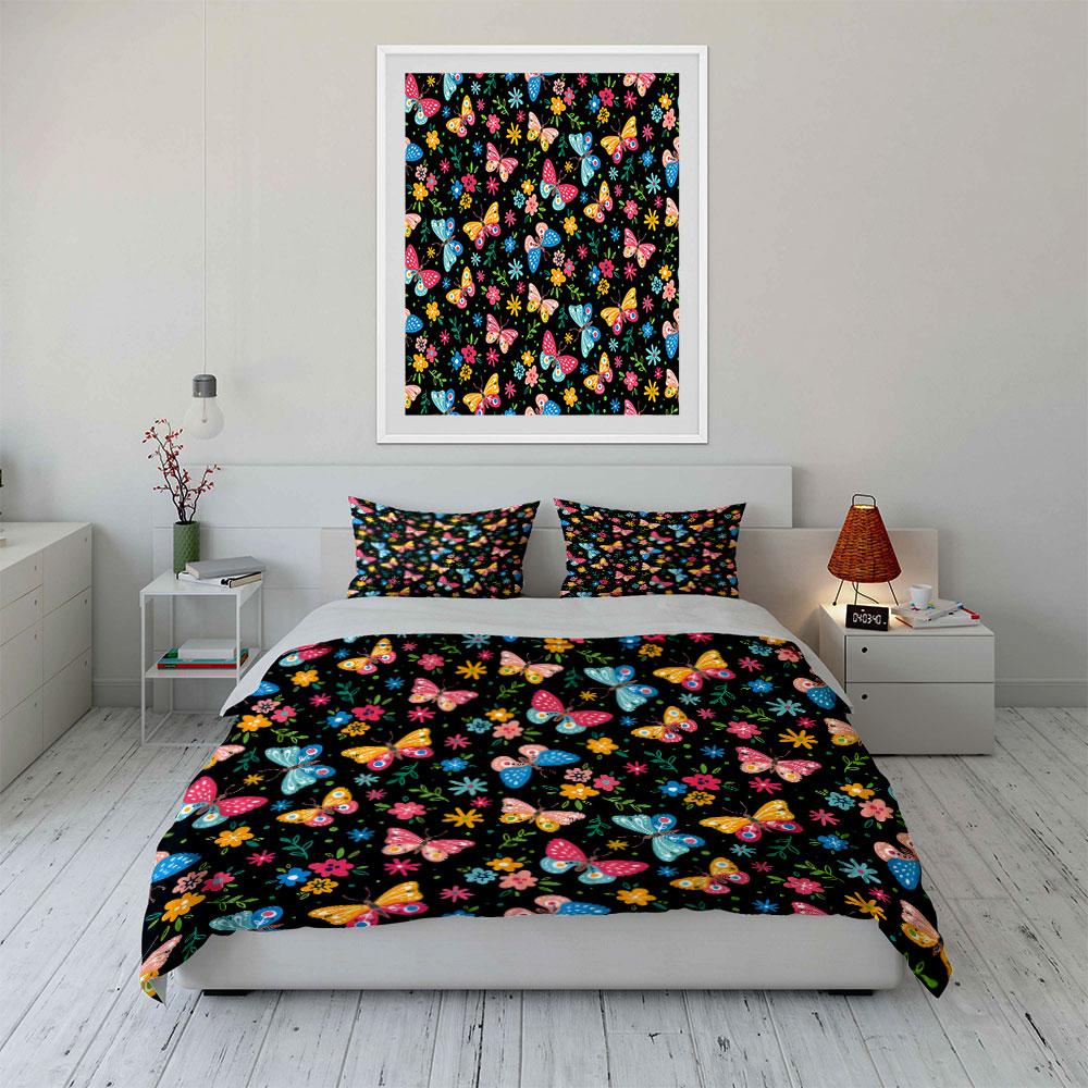 Colorful Butterflies And Floral Print Bedding Set 1 Duvet Cover 2 Pillowcases For Adult And Children Luxury Gift Full Size