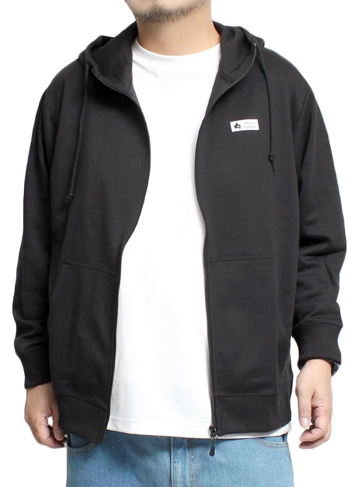 One Colors LOGOS PARK Men's Plus Size Lightweight Logo Print Zip-Up Cardboard Sweatshirt, Size 2L, Black (49)