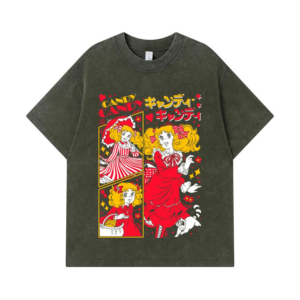275 GSM Washed T-shirts 100 Cotton Candy Candy V2 Print Unisex Heavy Cotton T Shirt S армия зеленый 2190₽