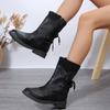 2024 New Winter Fashion Elegant Women's Round Head Mid Calf Sweet Princess Party Boots Fashion Flat Shoes Snow Shoes