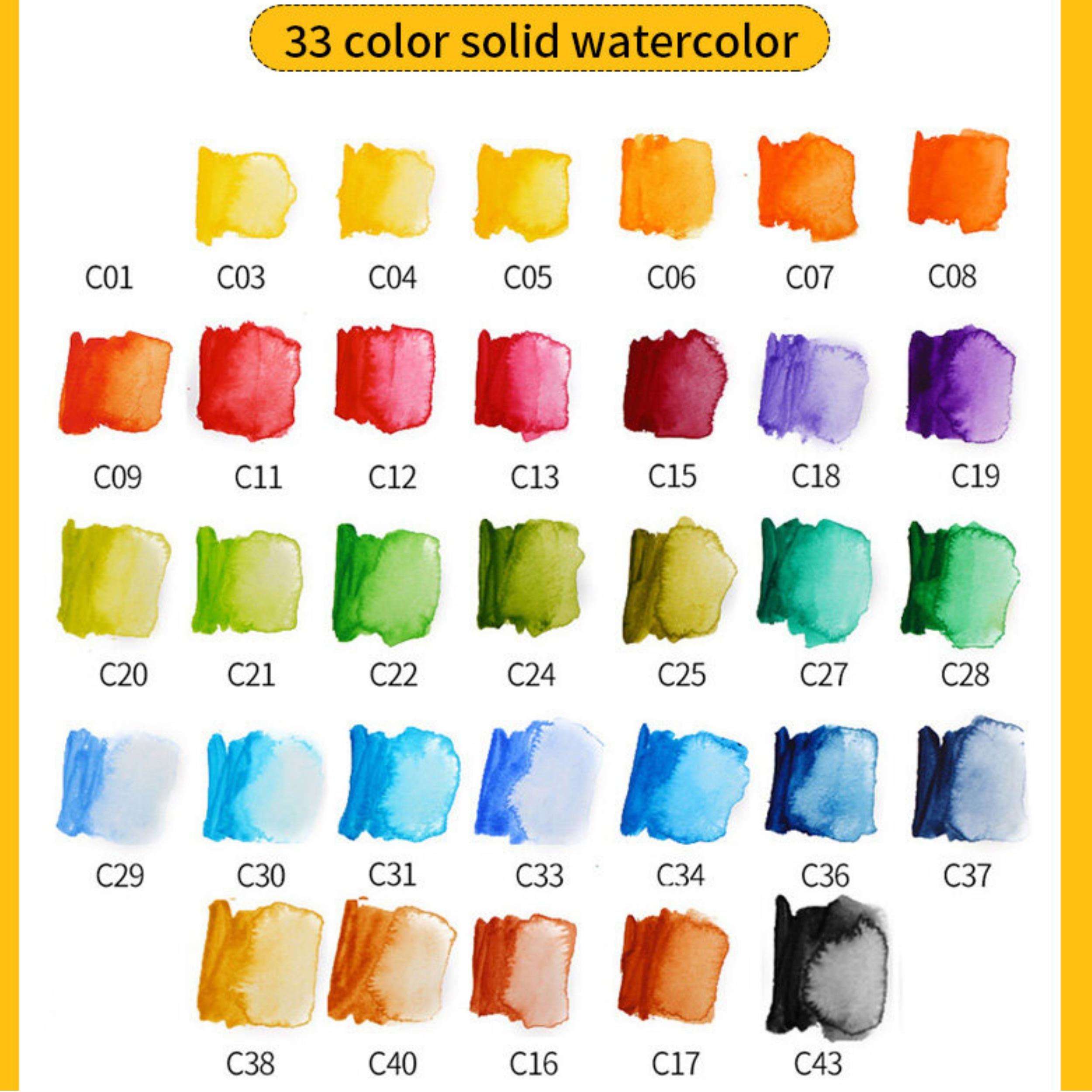 

18/25/33/42 цвета, однотонный набор акварельных красок, складной акварельный краситель, водная кисть, креативный акварельный пигмент для рисования 33 colors