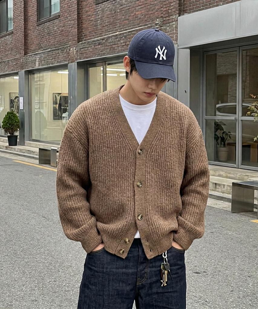 AGOD Hairy Ribbed Knit Cardigan [Camel]