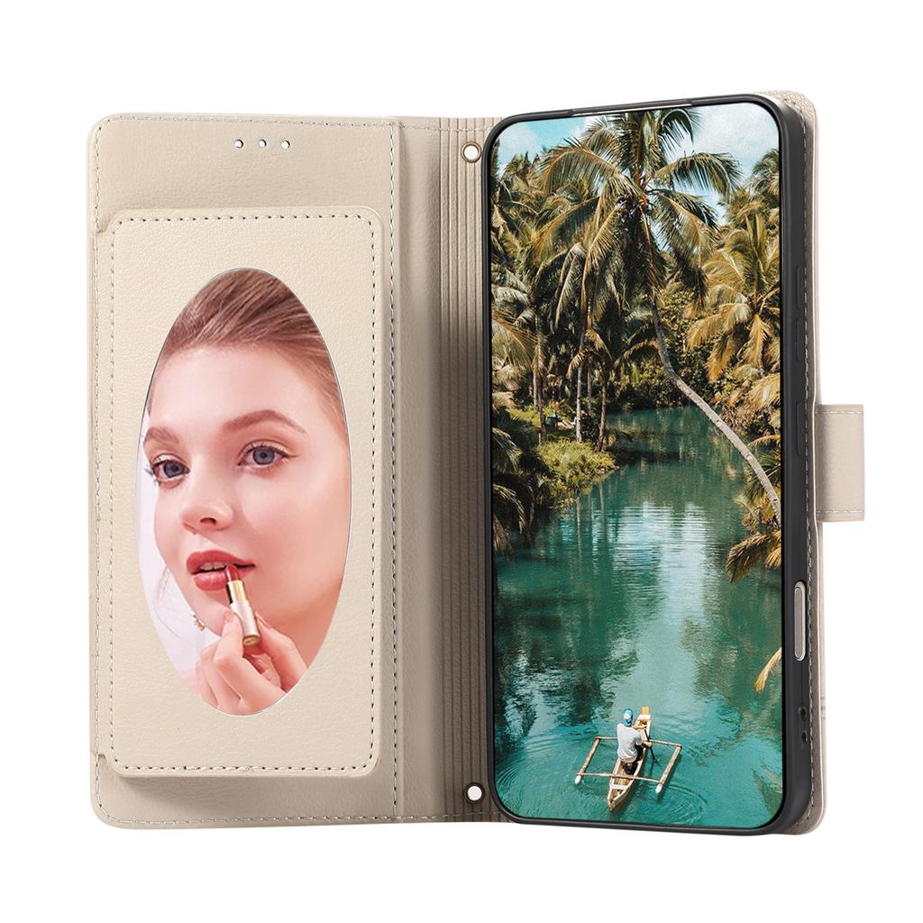 Crossbody Makeup Mirror Magnetic Card Solt Wallet Flip Leather Case For iPhone 17 Pro Max 16 Plus 15 14 13 12 11 Lanyard Cover