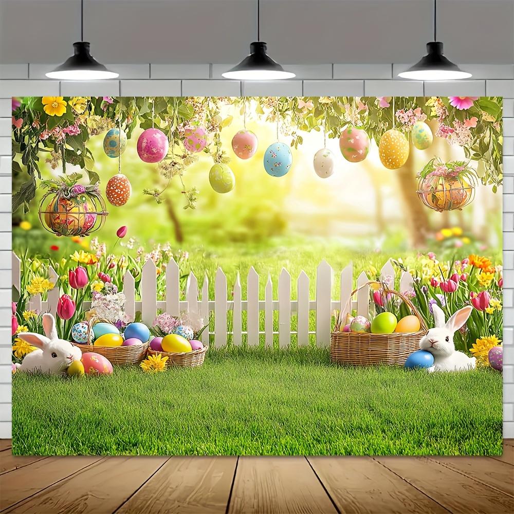 1Pcs Spring White Rabbit Colored Eggs Scene Decoration Background Easter Backdrop Decorations For Photo Studio Photo Booth Party
