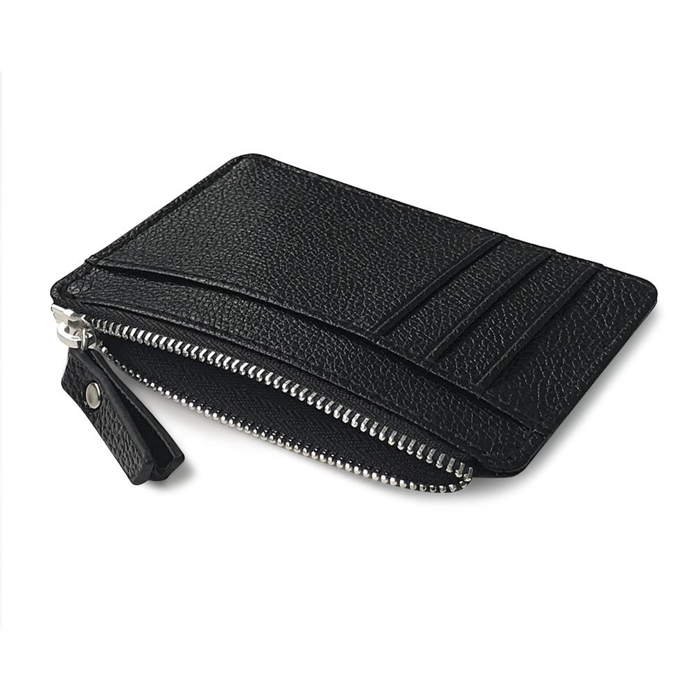 Black Lichee Pattern Leather Multi-purpose Card Wallet Unisex Small Zipper Coin Purse Men's Credit Card Bag ID Card Holders