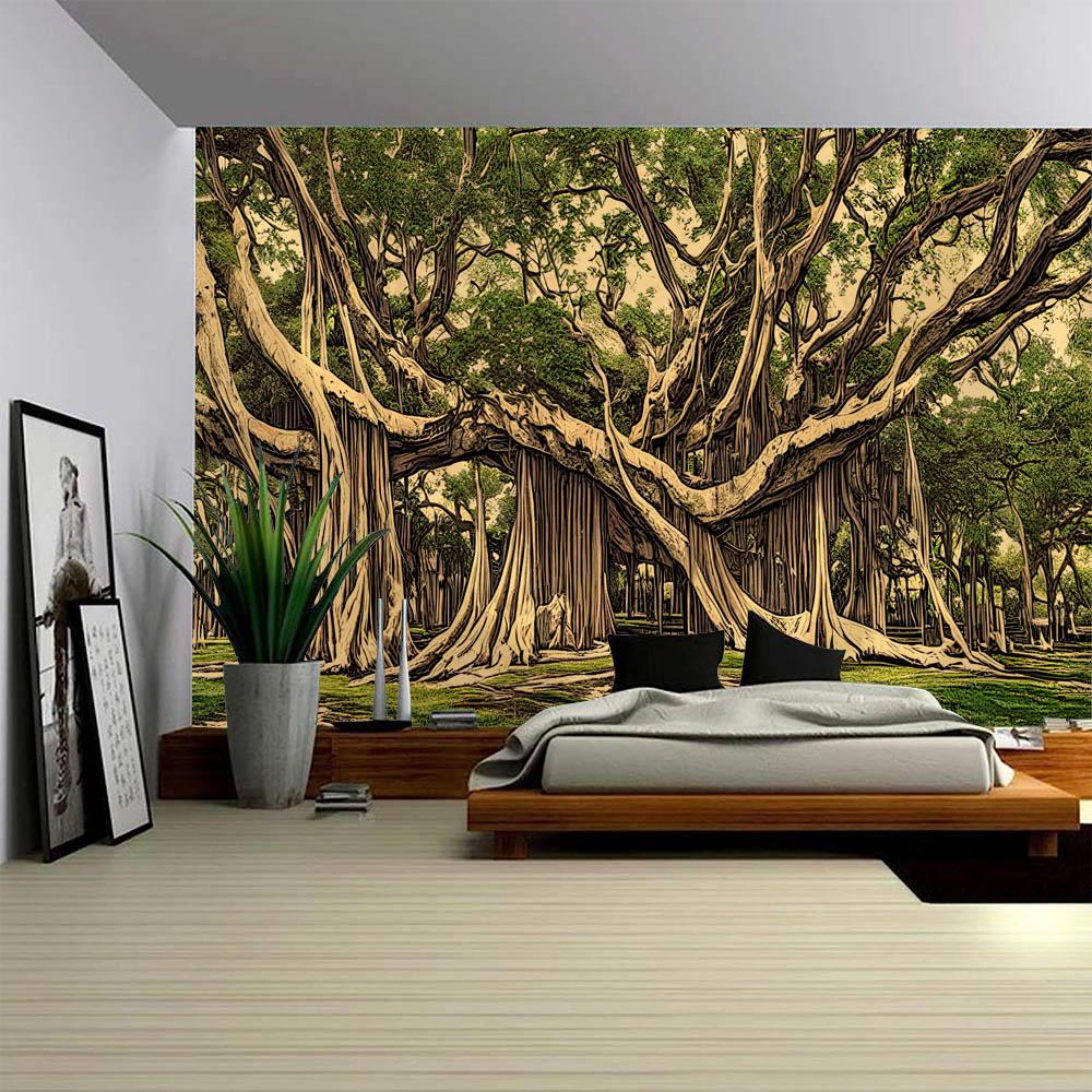 Beautiful Ancient Tree Tapestry, Jungle Landscape, Wall Hanging Cloth, Home Wall Art Decoration, Living Room Background Cloth