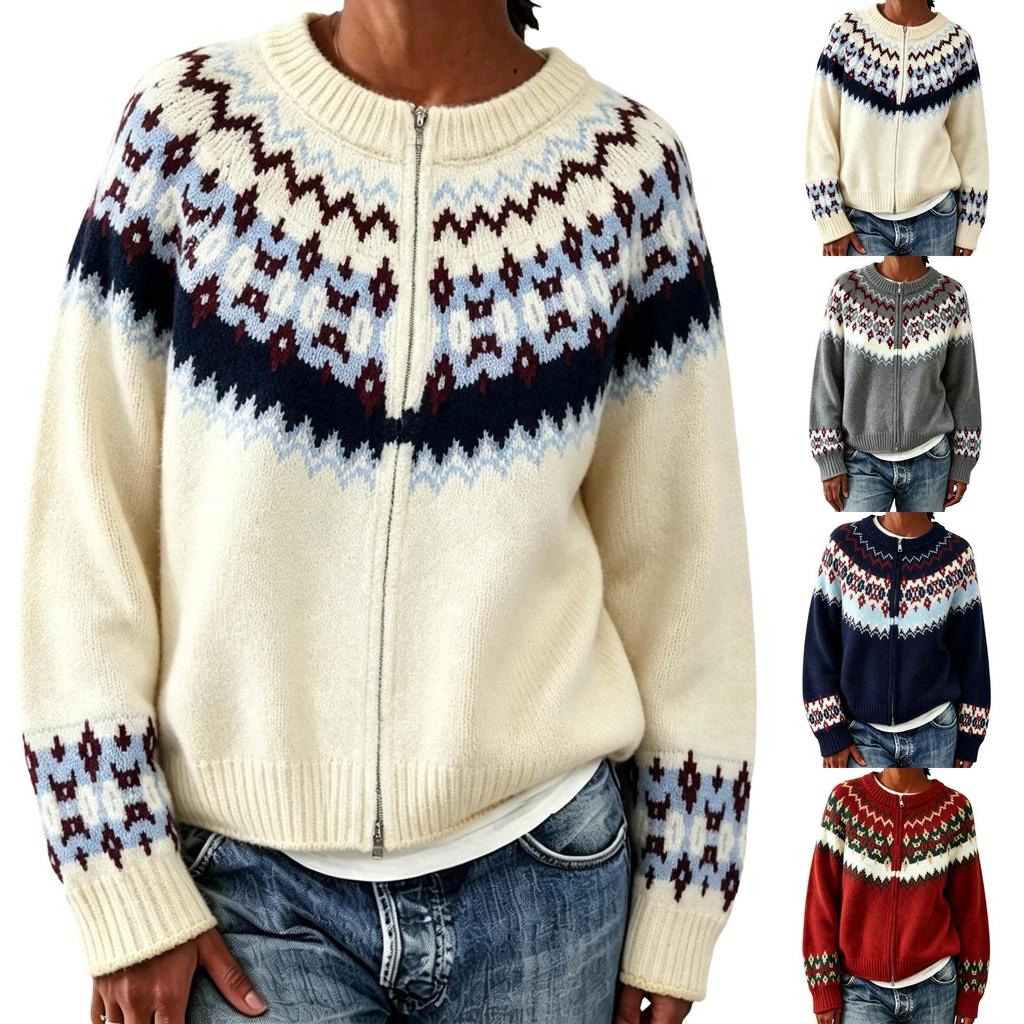 Women's Cardigan Sweater Round Neck Button Up Retro Loose Fit Knit Coat for Fall Winter
