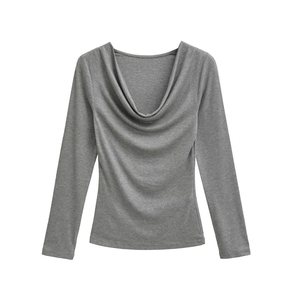 Women's Sexy Slim-Fit Low-Cut Long Sleeve T-Shirt: Spicy & Chic Solid Color Base Layer