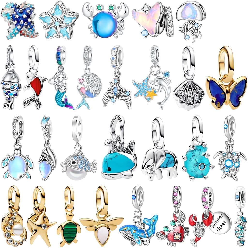 Copper Ocean Charms Sea Star Whale Crab Seahorse Beads Pendant Fit Original Bracelet Necklace Jewelry New Year Gift