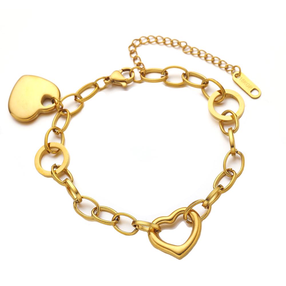 18K Gold Plated Heart-Shaped Stainless Steel Bracelet for Women