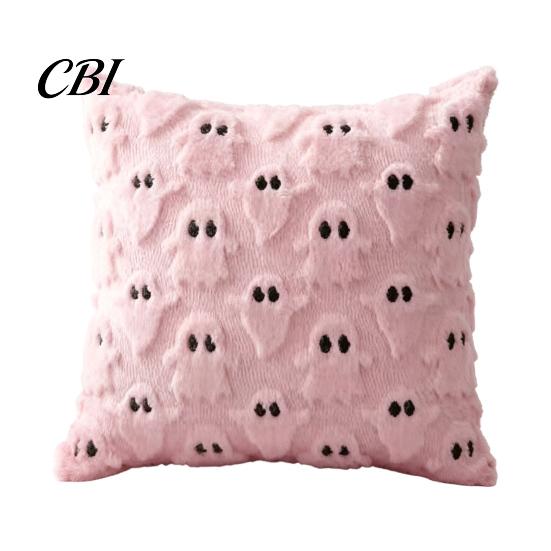 Halloween Party Supplies Ghost Cushion Cover, Plush Embroidered Throw Pillow 18x18 Cute Cover Inch Case for Home Sofa Bed Decor Holiday Covers