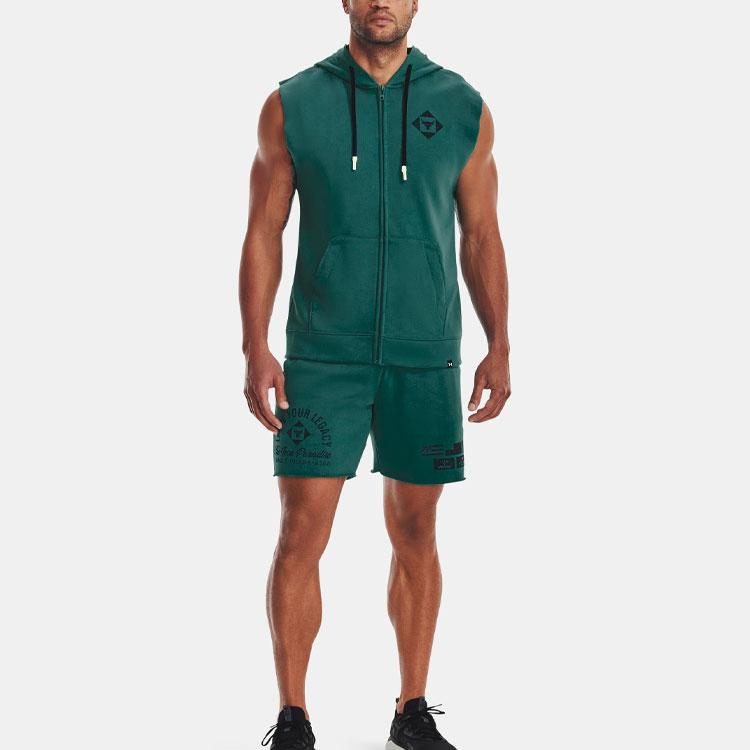 Under Armour Solid Color Zip Hoodie Sleeveless Men Tops Green 1377434-722