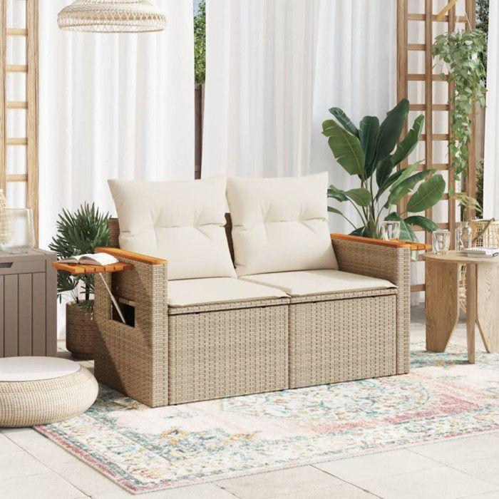 VidaXL Garden Sofa with Cushions 2-seater Beige Braided Resin 366083