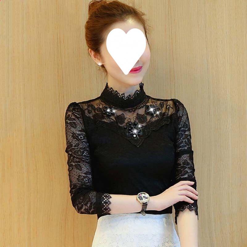 

Korean Style Plus Size Slim Fit Long-Sleeve Lace Mesh T-Shirt for Women - Versatile for Autumn, Winter, and Spring M (85-100 jin)