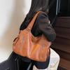 Women's High-End Versatile Korean Tote Bag - Brown Solid Color, Large Capacity, Single Shoulder Fashion Style