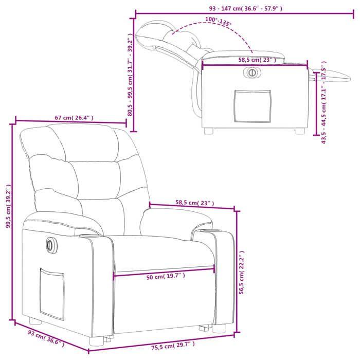 VidaXL Electric Recliner, Relaxation Chair with Adjustable Backrest and Footrest, Living Room Seat 3206664