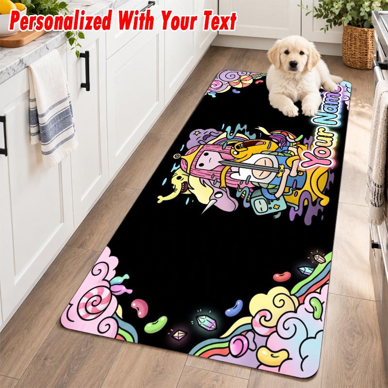 Adventure Time cartoon Custom Text Flannel Floor Rug Soft Kitchen Mat Personalized Non Slip Carpet
