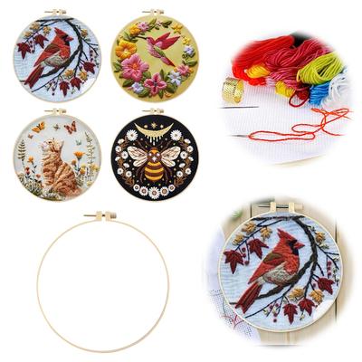 Animal Stamped Cross Stitch Embroidery Kits with Hoop Cloth Color Thread