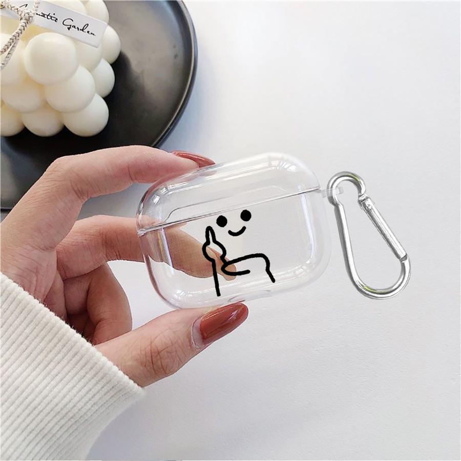 Cute Stick Figure Gestures Case For Airpods 4 Pro3 2 Pro2 3 Pro 1 Clear Earphone Cases Cover