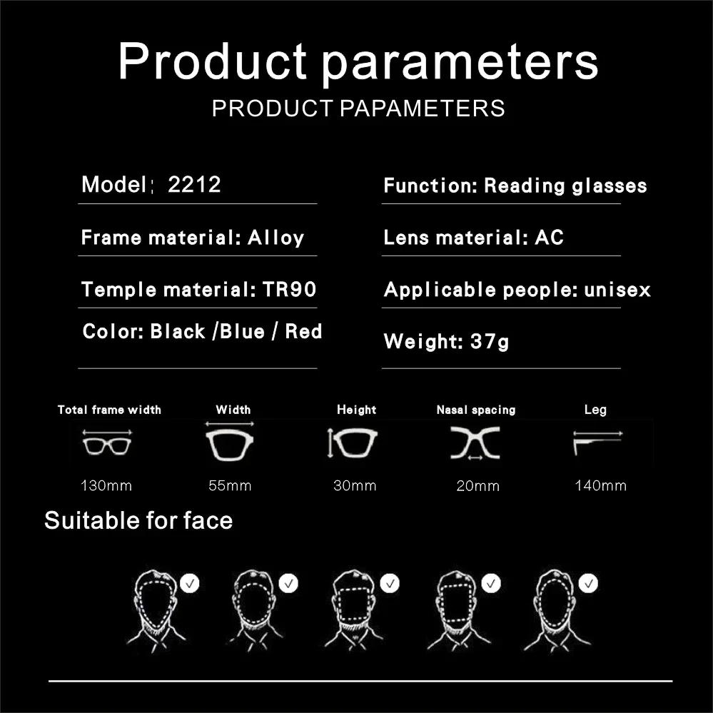 TR90 Mens Womens Half Frame Reading Glasses With Case 1.5 2.0 2.5 3.0 Metallic Galf Rim Prescription Eyeglasses