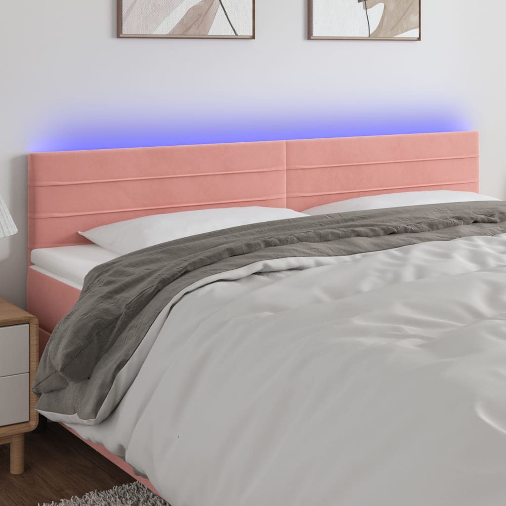 Vidaxl Zagłówek Do Łóżka Z Led, Różowy, 200X5X78/88 Cm, Aksamit