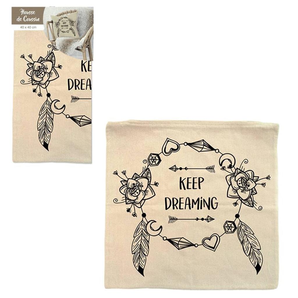 Les Trésors De Lily [Q0860] - Housse de coussin coton 'Boho' beige (keep dreaming) - 40x40 cm